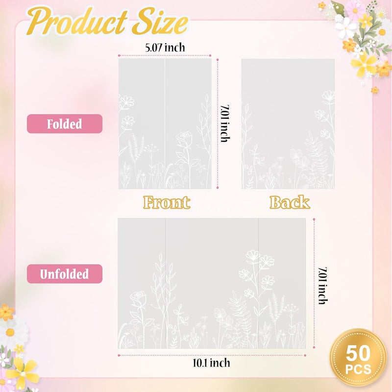 Hautoco 50 Pack Vellum Jackets for 5x7 Invitations, Pre-Folded Translucent 135GSM Vellum Paper Wraps, White Flower Envelope Liners Wedding Invitations Accessories - Image 3